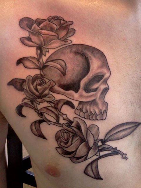 Skull And Roses Tattoo Black And Grey