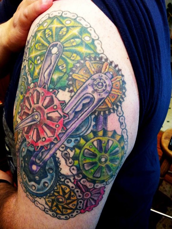 Colorful gears tattoo