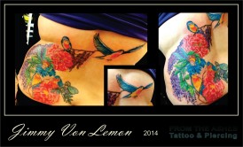 Canary Bird and Flowers Tattoo