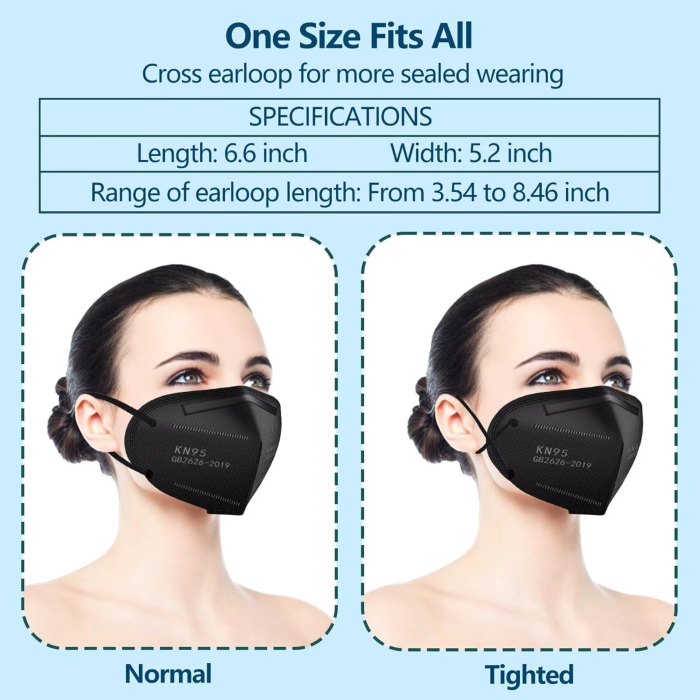 KN95 Masks in Black 10/50/100 Pack - Image 7