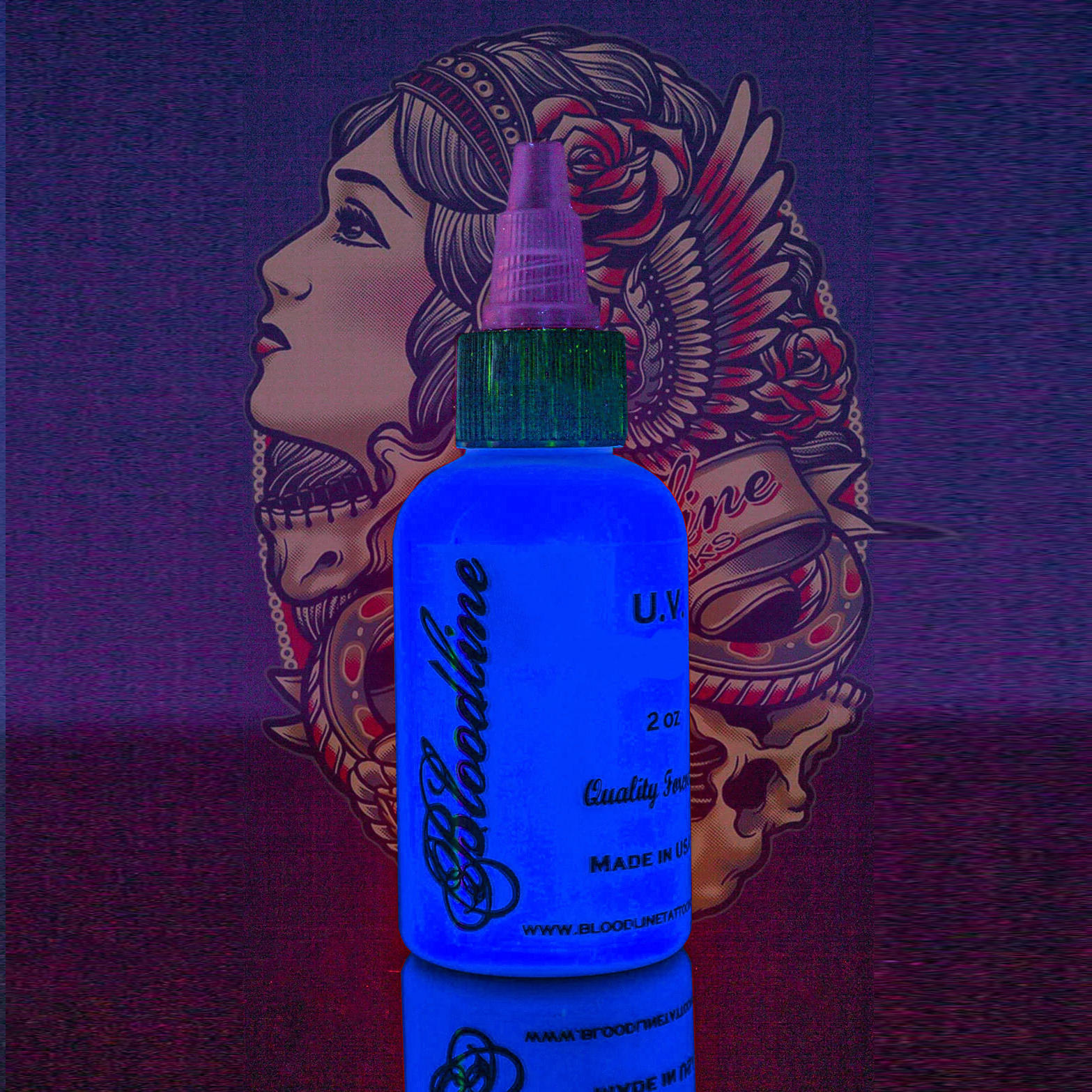 BLOODLINE UV Tattoo Ink Primary Single Colors Ultra Violet Blacklight 1oz  Bottle