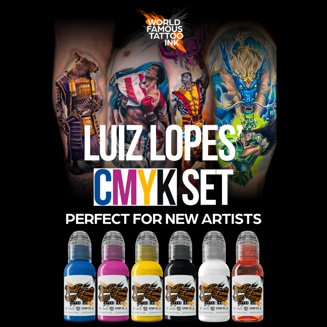 World Famous Tattoo Ink 6 Color Luiz Lopes CMYK Set 1oz
