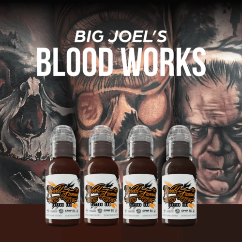 World Famous Tattoo Ink 4 Bottle Big Joel's Blood Works Color Set