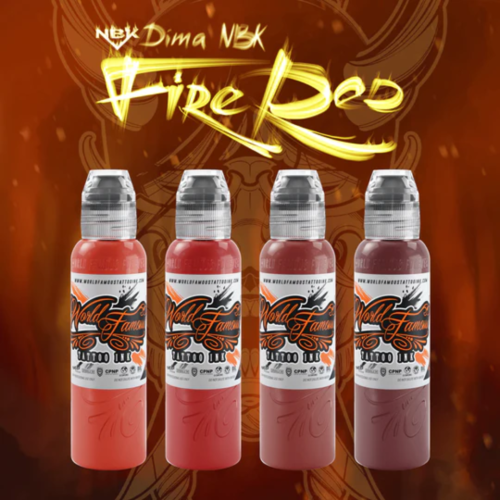 World Famous Tattoo Ink 4 Bottle Dima NBK Fire Red Set