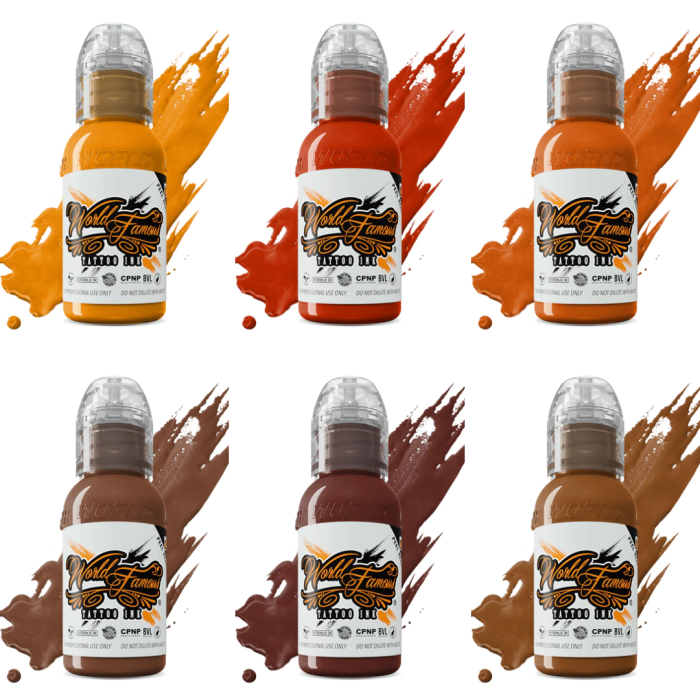 World Famous Tattoo Color 6 Bottle Mak's Kornev's Bricktone Color Set
