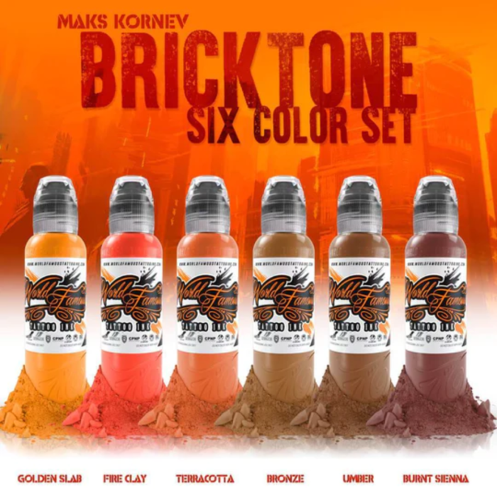 World Famous Tattoo Color 6 Bottle Mak's Kornev's Bricktone Color Set