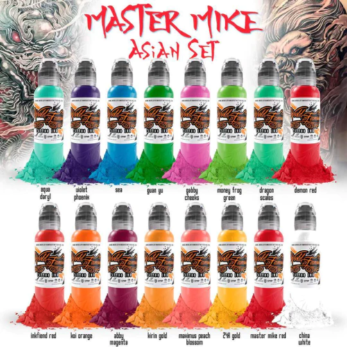 World Famous Tattoo Ink 16 Bottle Master Mike Asian Tattoo Set